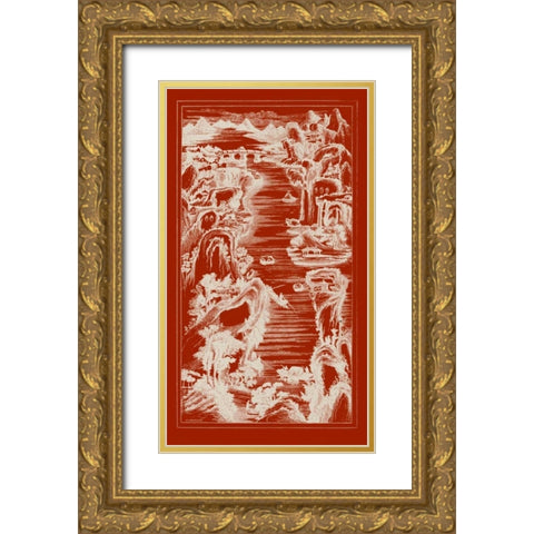 Chinese Birds-eye View in Red I Gold Ornate Wood Framed Art Print with Double Matting by Vision Studio