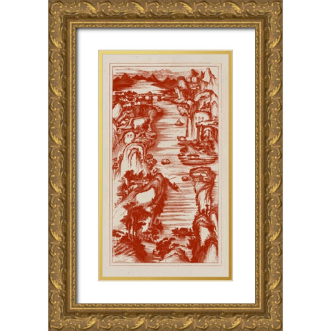 Chinese Birds-eye View in Red II Gold Ornate Wood Framed Art Print with Double Matting by Vision Studio