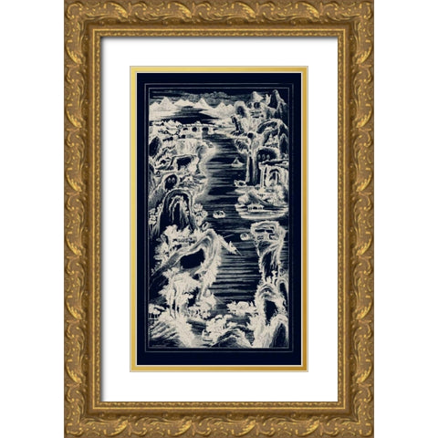 Chinese Birds-eye View in Navy I Gold Ornate Wood Framed Art Print with Double Matting by Vision Studio