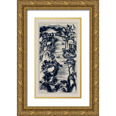 Chinese Birds-eye View in Navy II Gold Ornate Wood Framed Art Print with Double Matting by Vision Studio