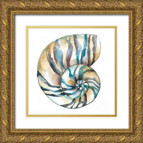 Aquarelle Shells II Gold Ornate Wood Framed Art Print with Double Matting by Zarris, Chariklia
