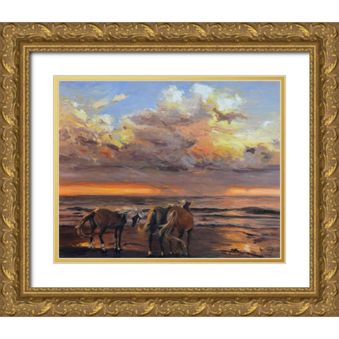 Threes a Crowd Gold Ornate Wood Framed Art Print with Double Matting by Larivey, Chuck