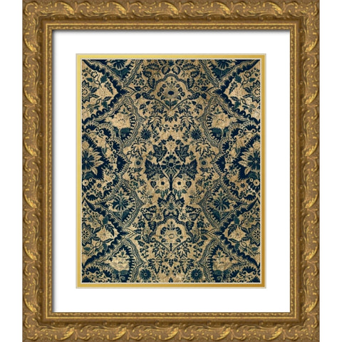 Baroque Tapestry in Aged Indigo I Gold Ornate Wood Framed Art Print with Double Matting by Vision Studio