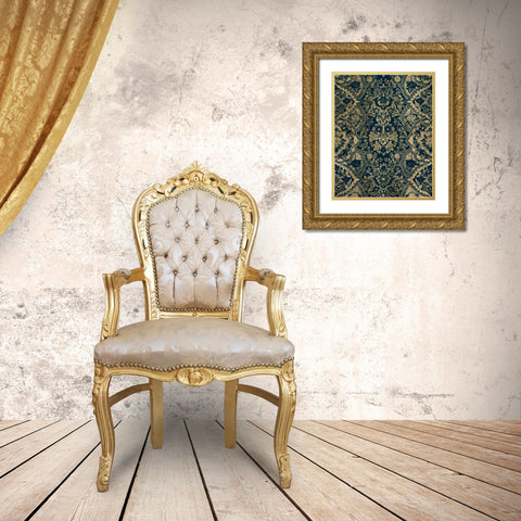 Baroque Tapestry in Aged Indigo II Gold Ornate Wood Framed Art Print with Double Matting by Vision Studio