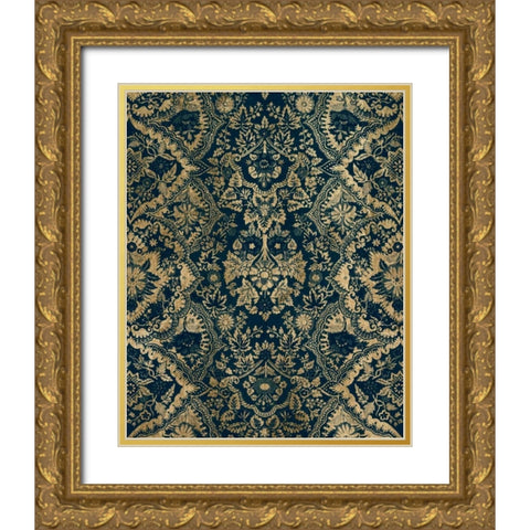 Baroque Tapestry in Aged Indigo II Gold Ornate Wood Framed Art Print with Double Matting by Vision Studio