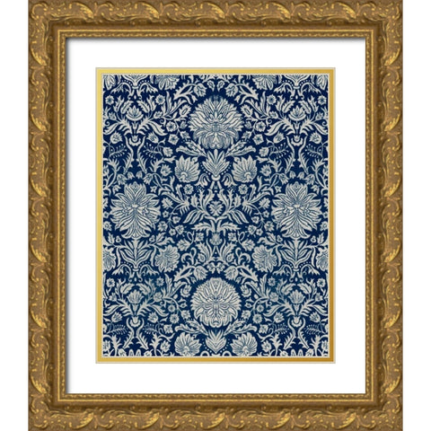 Baroque Tapestry in Navy II Gold Ornate Wood Framed Art Print with Double Matting by Vision Studio
