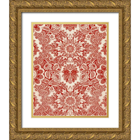 Baroque Tapestry in Red I Gold Ornate Wood Framed Art Print with Double Matting by Vision Studio