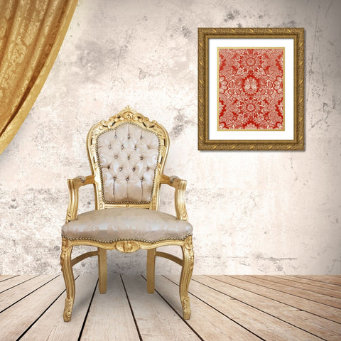 Baroque Tapestry in Red II Gold Ornate Wood Framed Art Print with Double Matting by Vision Studio