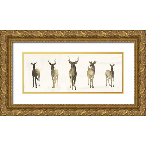 Deer Herd I Gold Ornate Wood Framed Art Print with Double Matting by Popp, Grace