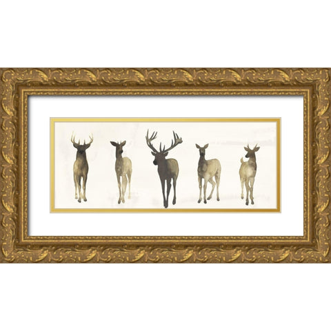 Deer Herd II Gold Ornate Wood Framed Art Print with Double Matting by Popp, Grace