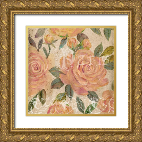 Vintage Painterly Roses I Gold Ornate Wood Framed Art Print with Double Matting by OToole, Tim