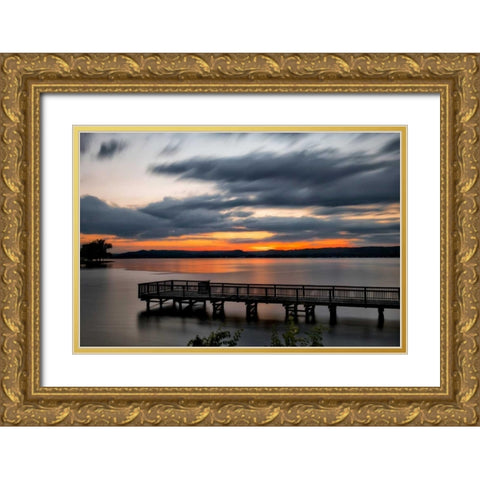 Lake Sunset Gold Ornate Wood Framed Art Print with Double Matting by Head, Danny