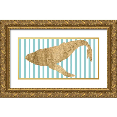 Pin Stripe Whale II Gold Ornate Wood Framed Art Print with Double Matting by Studio W