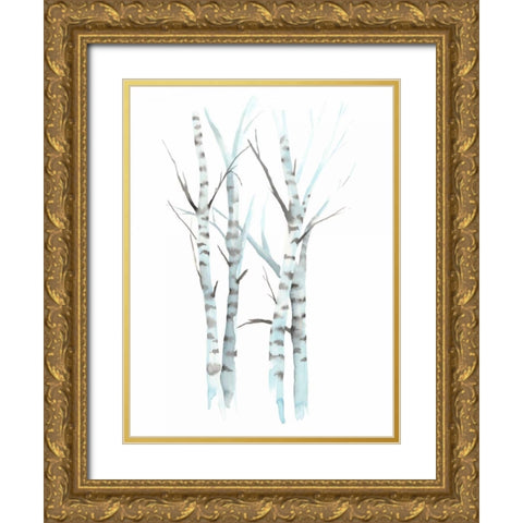 Aquarelle Birches I Gold Ornate Wood Framed Art Print with Double Matting by Popp, Grace