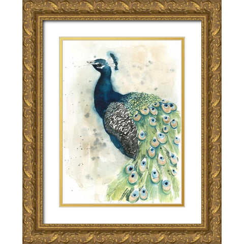 Watercolor Peacock Portrait II Gold Ornate Wood Framed Art Print with Double Matting by Popp, Grace