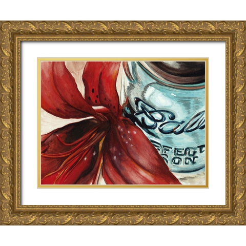 Custom Ball Jar Flower II (ASH) Gold Ornate Wood Framed Art Print with Double Matting by Redstreake