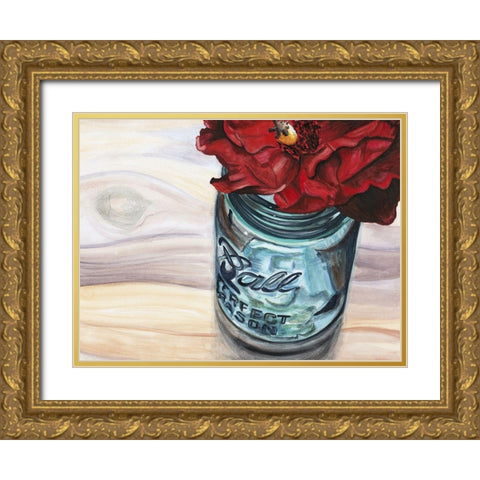 Custom Ball Jar Flower III (ASH) Gold Ornate Wood Framed Art Print with Double Matting by Redstreake