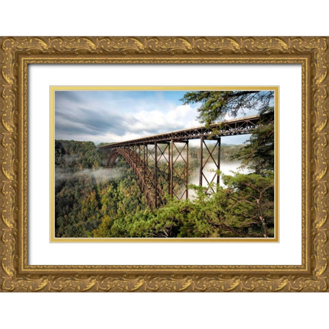 New River Gorge Bridge Gold Ornate Wood Framed Art Print with Double Matting by Head, Danny