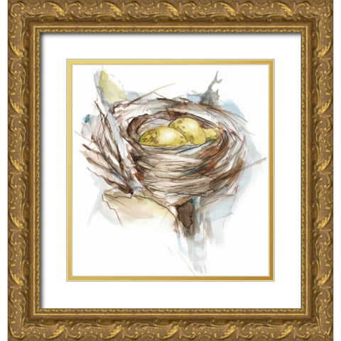 Bird Nest Study III Gold Ornate Wood Framed Art Print with Double Matting by Harper, Ethan