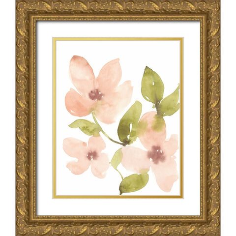 Soft Coral Blooms II Gold Ornate Wood Framed Art Print with Double Matting by Goldberger, Jennifer