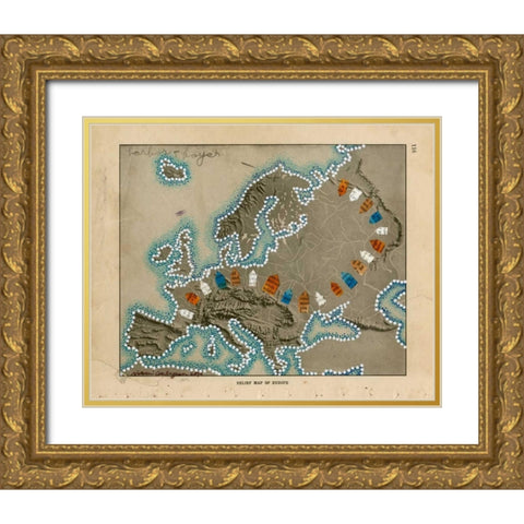 Relief Map of Europe Gold Ornate Wood Framed Art Print with Double Matting by Galapon, Nikki