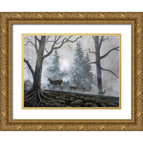 Deer Path I Gold Ornate Wood Framed Art Print with Double Matting by Lynnsy, B.