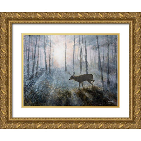 Deer Path IV Gold Ornate Wood Framed Art Print with Double Matting by Lynnsy, B.