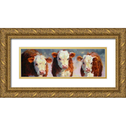 Winter Calves Gold Ornate Wood Framed Art Print with Double Matting by Hawley, Carolyne