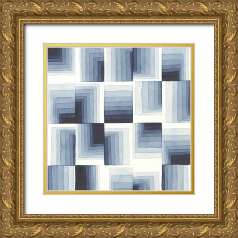 Gradient Indigo I Gold Ornate Wood Framed Art Print with Double Matting by Galapon, Nikki