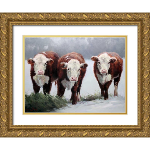 Winter Shadows Gold Ornate Wood Framed Art Print with Double Matting by Hawley, Carolyne