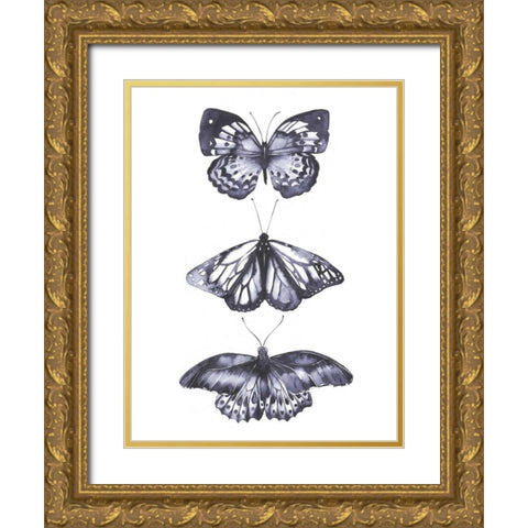 Monochrome Butterflies II Gold Ornate Wood Framed Art Print with Double Matting by Popp, Grace