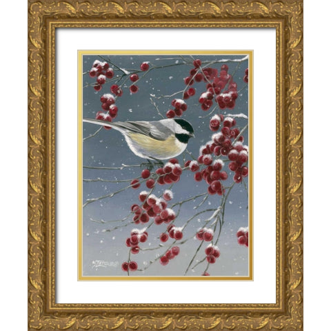 Winter Chickadees I Gold Ornate Wood Framed Art Print with Double Matting by Szatkowski, Fred
