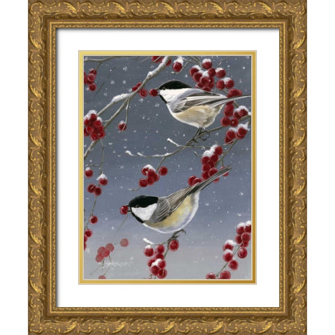 Winter Chickadees II Gold Ornate Wood Framed Art Print with Double Matting by Szatkowski, Fred