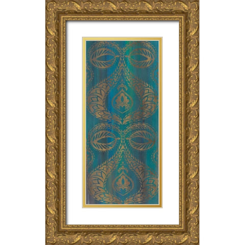 Blue Arabesque I Gold Ornate Wood Framed Art Print with Double Matting by Zarris, Chariklia