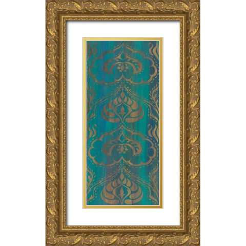 Blue Arabesque II Gold Ornate Wood Framed Art Print with Double Matting by Zarris, Chariklia