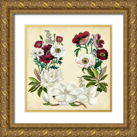 Magnolia and Poppy Wreath I Gold Ornate Wood Framed Art Print with Double Matting by McCavitt, Naomi