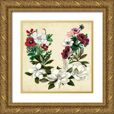 Magnolia and Poppy Wreath II Gold Ornate Wood Framed Art Print with Double Matting by McCavitt, Naomi