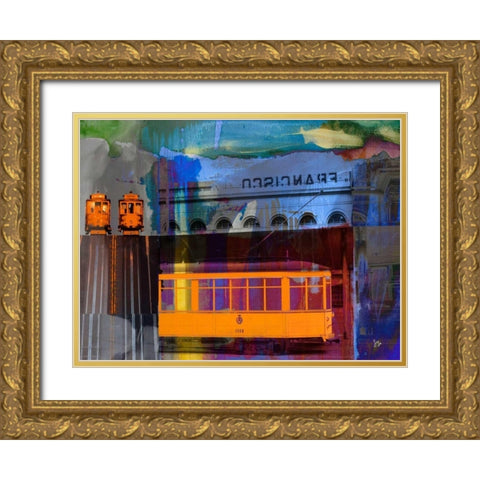 San Francisco Trolley Car Gold Ornate Wood Framed Art Print with Double Matting by Jasper, Sisa