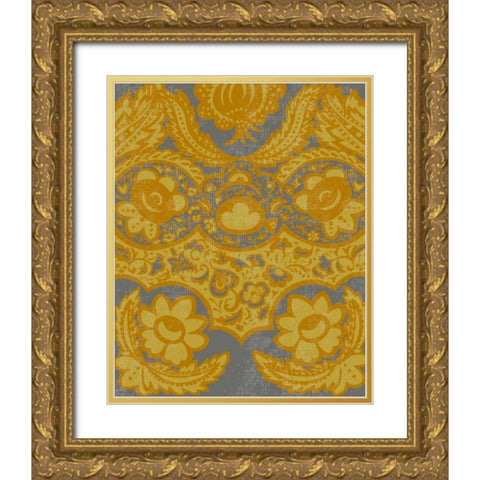 Graphic Damask III Gold Ornate Wood Framed Art Print with Double Matting by Zarris, Chariklia