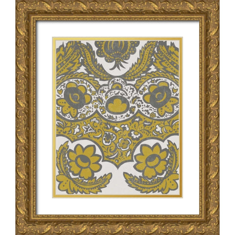 Graphic Damask V Gold Ornate Wood Framed Art Print with Double Matting by Zarris, Chariklia