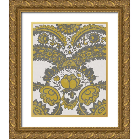 Graphic Damask VI Gold Ornate Wood Framed Art Print with Double Matting by Zarris, Chariklia