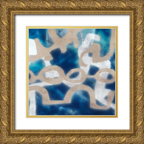 Indigo Tribal II Gold Ornate Wood Framed Art Print with Double Matting by Goldberger, Jennifer