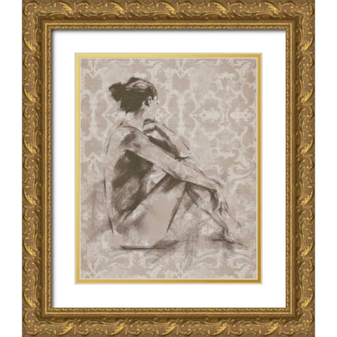 Figure with Damask I Gold Ornate Wood Framed Art Print with Double Matting by Harper, Ethan