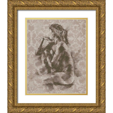 Figure with Damask II Gold Ornate Wood Framed Art Print with Double Matting by Harper, Ethan