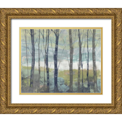 Pastel Birches I Gold Ornate Wood Framed Art Print with Double Matting by Goldberger, Jennifer