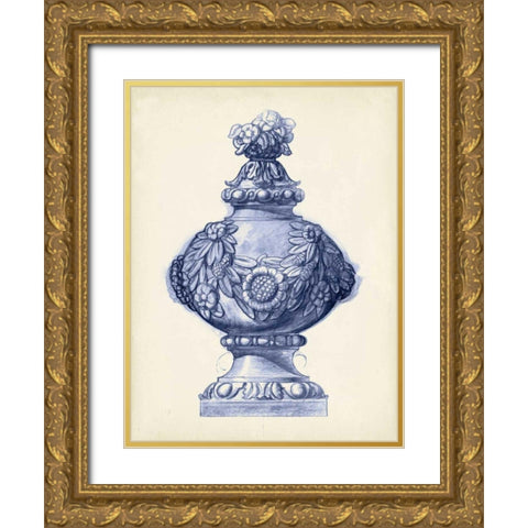 Palace Urns in Indigo I Gold Ornate Wood Framed Art Print with Double Matting by Vision Studio