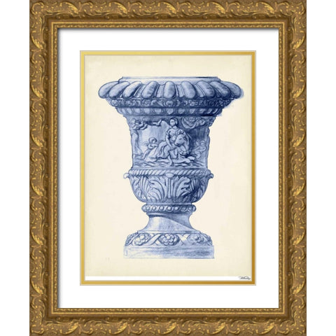 Palace Urns In Indigo II Gold Ornate Wood Framed Art Print with Double Matting by Vision Studio