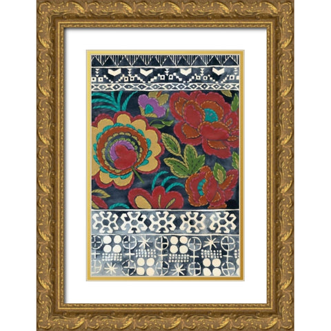 Batik Embroidery I Gold Ornate Wood Framed Art Print with Double Matting by Zarris, Chariklia