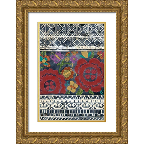 Batik Embroidery II Gold Ornate Wood Framed Art Print with Double Matting by Zarris, Chariklia