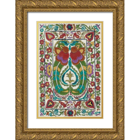 Batik Embroidery III Gold Ornate Wood Framed Art Print with Double Matting by Zarris, Chariklia